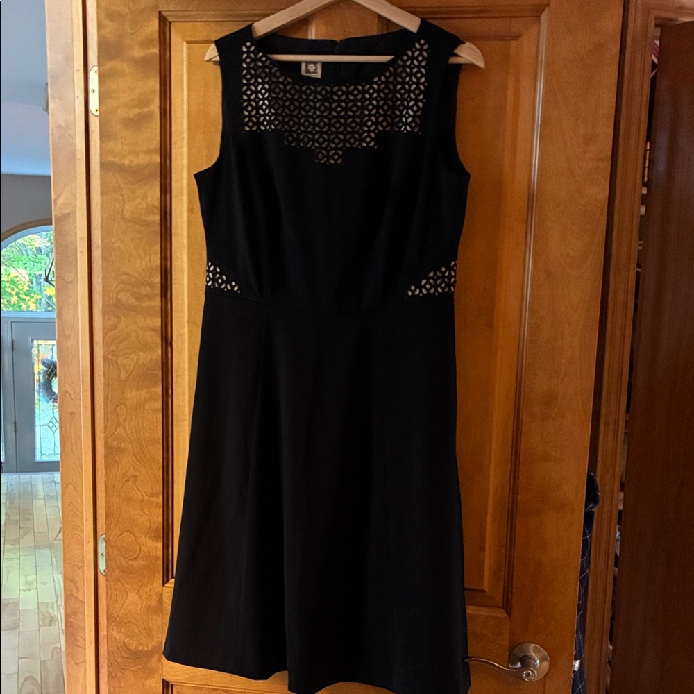 Anne Klein Black Midi Dress with Lace Detail